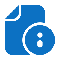 Blue icon of a document with an information symbol in a circle overlapping its lower right corner.